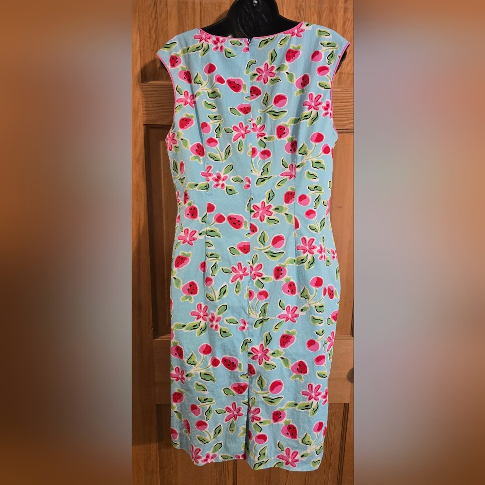 Floral Strawberry Cotton Dress Pink and White Shabby Chic Picnic Cruise Size 12 - Picture 6 of 6